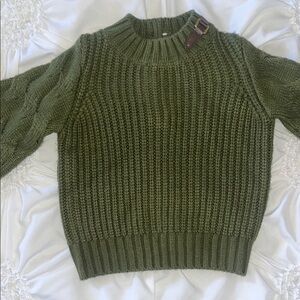 Janie and Jack Olive Green Ribbed Knit Pullover